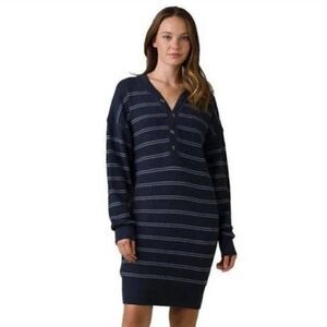 NEW prAna Milani Henley navy nautical striped sweater dress women’s Small